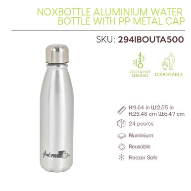 Noxbottle reusable Aluminum water bottle with PP/Metal cap - 17oz H:9.64in W:2.55in - 24 pcs