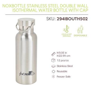 Noxbottle reusable stainless steel double wall isothermal water bottle with cap - 17oz H:9.05in - 12 pcs