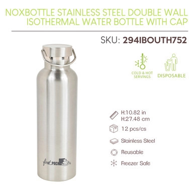 Noxbottle reusable stainless steel double wall isothermal water bottle with cap - 25oz H:10.82in - 12 pcs