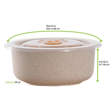 Huskly reusable beige bowl in husk composite w/ PP lid - 30oz D:5.9in H:2.95in - 20 pcs