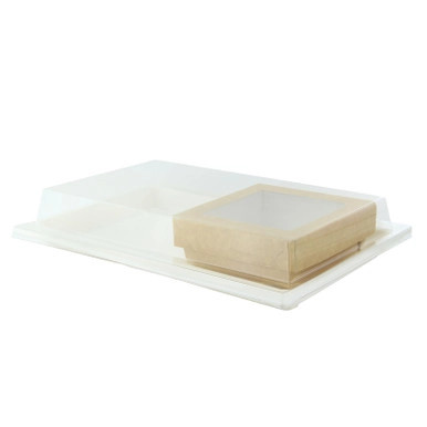 Sugarcane Bento Box Tray with 1 Kraft Window Box and 1 Sugarcane Dish Compartment - 200 VIP Set