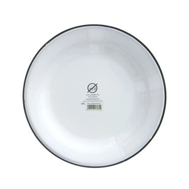 Enamel reusable plate white w/green rim - D:9.44in H:1.18in - 12 pcs