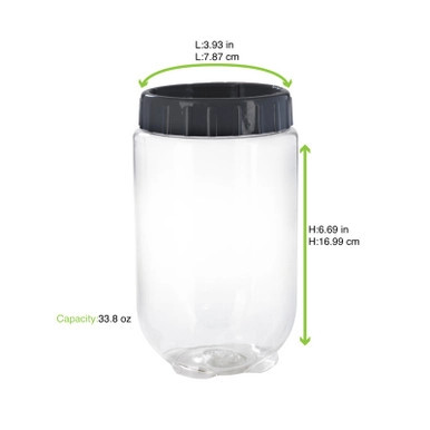 Bokolocko reusable  pet with grey lid - 33.8oz D:3.93in H:6.69in - 24 pcs
