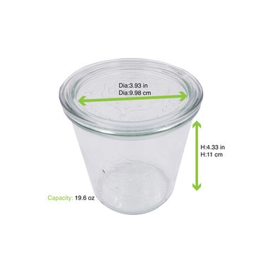 Bokocook reusable Weck jars with glass lid mold - 19.6oz H:4.33in D:3.93in - 6 pcs
