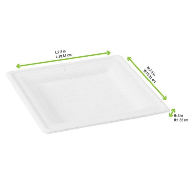 Square White Sugarcane Plate (No added PFAs) - L:7.8 W:7.8in - 500 pcs Square White Sugarcane Plate (No added PFAs) - L:7.8 W:7.8in - 500 pcs