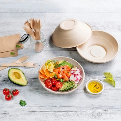 Round Brown Sugarcane Bowl (No added PFAs) - 32oz D:7.7in H:2.5in - 250 pcs Round Brown Sugarcane Bowl (No added PFAs) - 32oz D:7.7in H:2.5in - 250 pcs