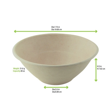 Round Brown Sugarcane Bowl (No added PFAs) - 40oz H:3in - 250 pcs