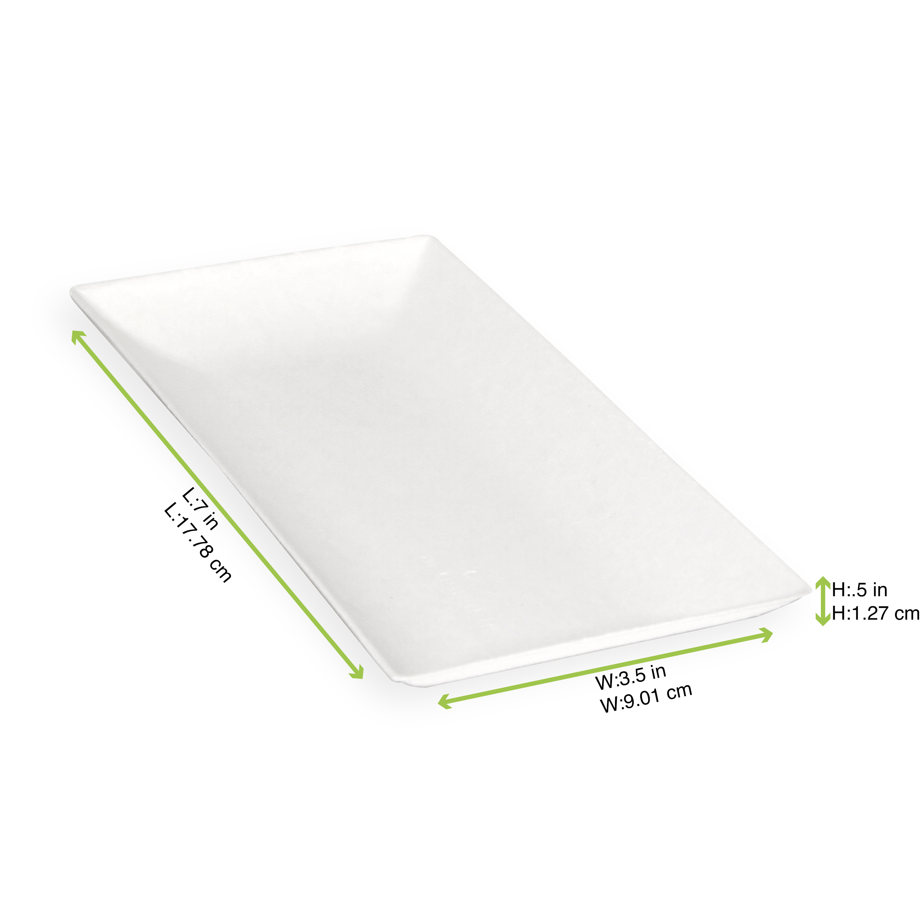 Bio n Chic Rectangular White Sugarcane Plate (No added PFAs) - L:7in W:3.5in H:0.5in - 100 pcs