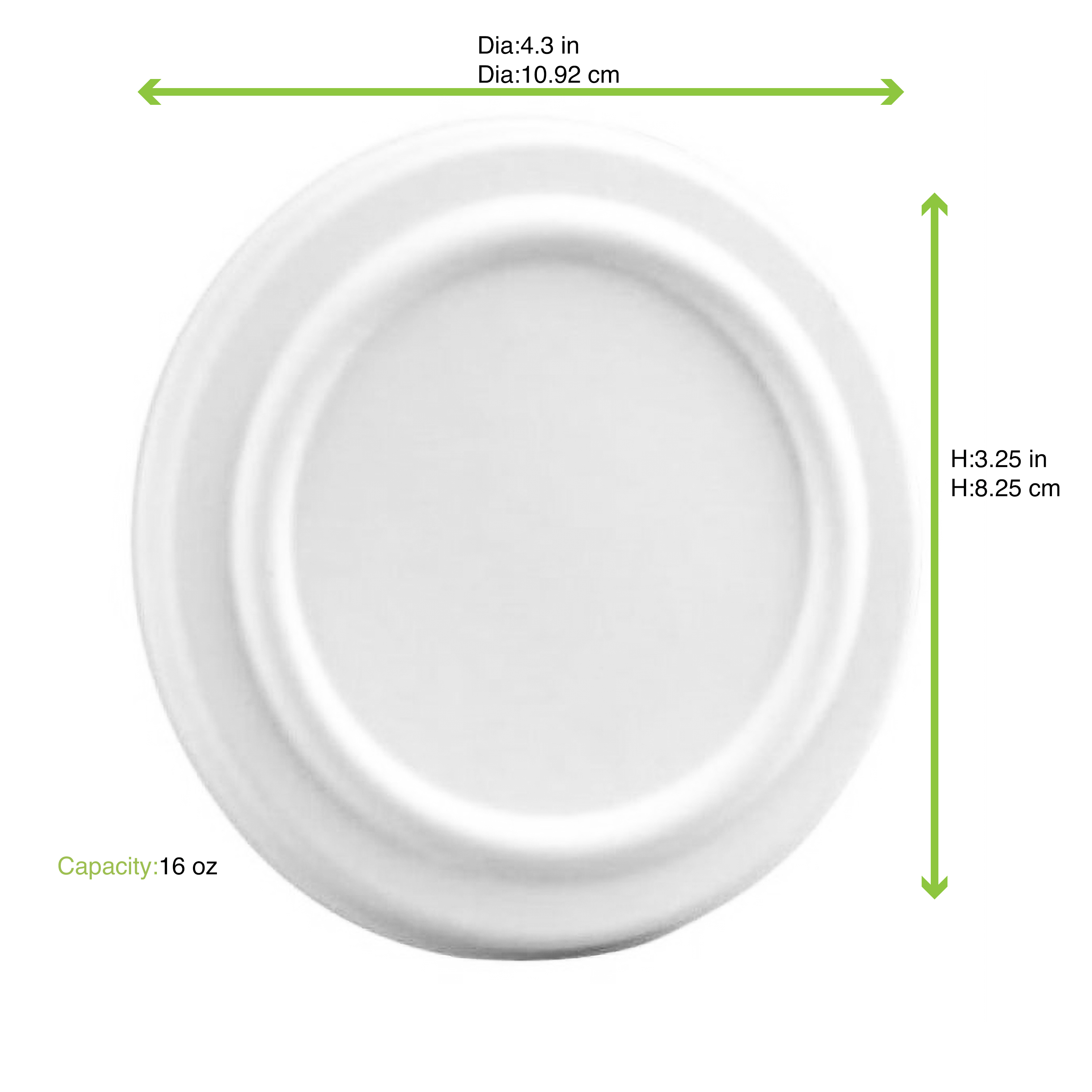 White Sugarcane Takeout Bowl (No added PFAs) - 16oz D:4.3in - 500 pcs