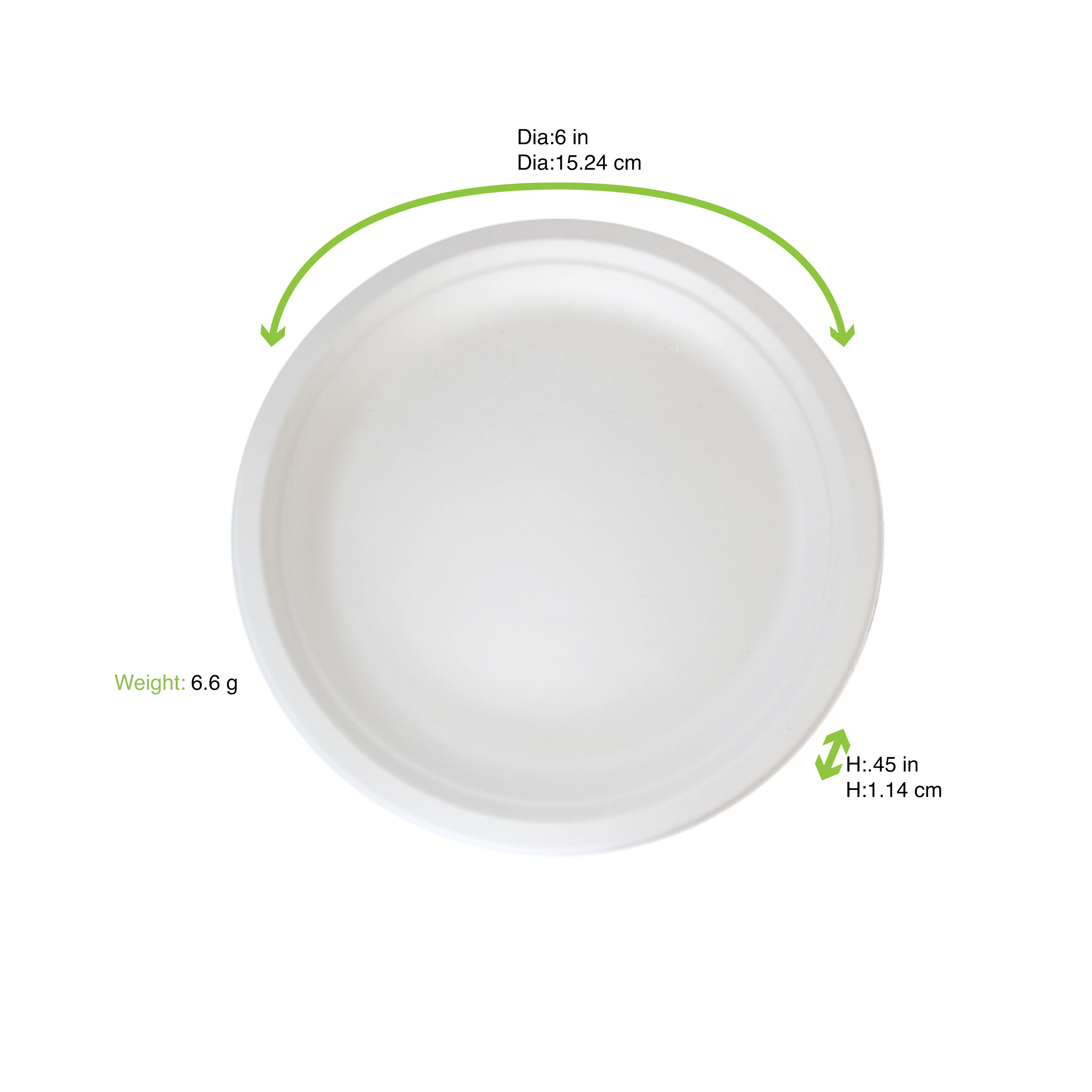 Sugarcane White Round Plate (No added PFAs) - D:6in - 1000 pcs