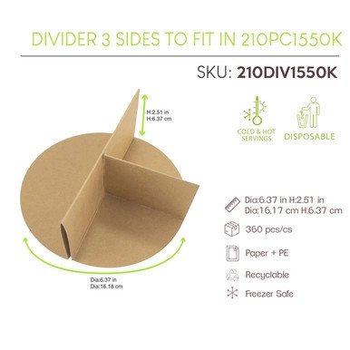 Divider 3 sides to fit in our 210PC1550K - D:6.4in H:2.5in - 360 pcs