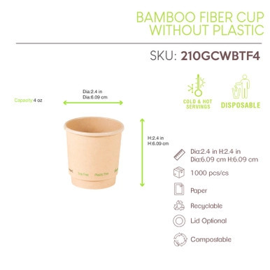 Bamboo Fiber Cup Plastic Free - 4oz D:2.4in H:2.4in - 1000 pcs