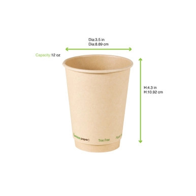 Bamboo Fiber Cup Plastic Free - 12oz D:3.5in H:4.3in - 1000 pcs