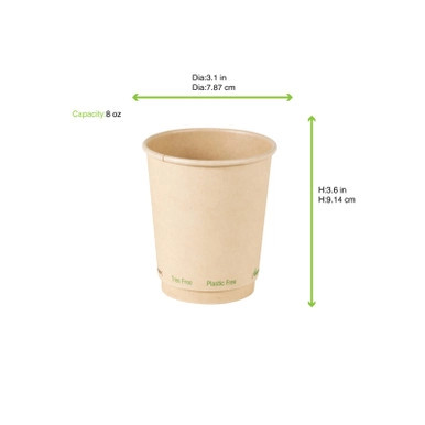 Bamboo Fiber Cup Plastic Free - 8oz D:3.1in H:3.6in - 1000 pcs