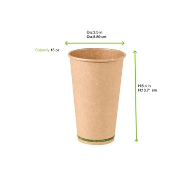 ZEN Kraft Paper Cup Plastic Free - 16oz D:3.5in H:5.4in - 1000 pcs