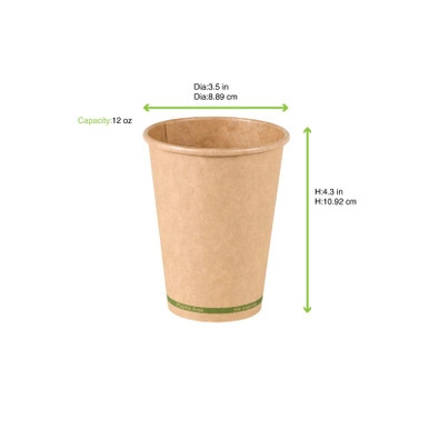 ZEN Kraft Paper Cup Plastic Free - 12oz D:3.5in H:4.3in - 1000 pcs
