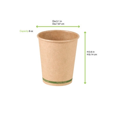 ZEN Kraft Paper Cup Plastic Free - 8oz D:3.1in H:3.6in - 1000 pcs