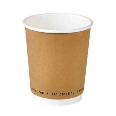 Kraft Double Wall Paper Cup Plastic Free - 8oz D:3.1in H:3.6in - 500 pcs