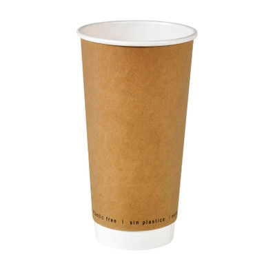Kraft Double Wall Paper Cup Plastic Free - 20oz D:3.5in H:6.3in - 500 pcs