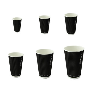 Black Rippled Wall Cup Plastic Free - 12oz D:3.5in H:4.3in - 500 pcs