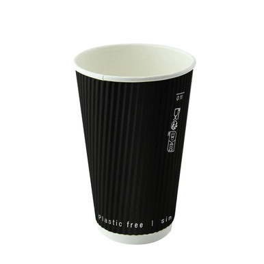 Black Rippled Wall Cup Plastic Free - 16oz D:3.5in H:5.4in - 500 pcs