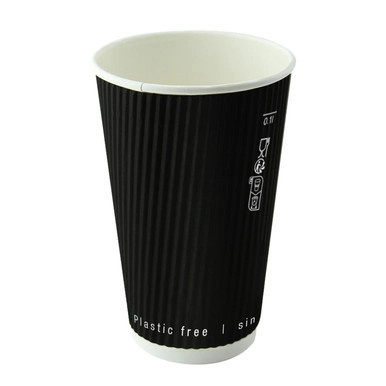 Black Rippled Wall Cup Plastic Free - 20oz D:3.5in H:6.3in - 500 pcs