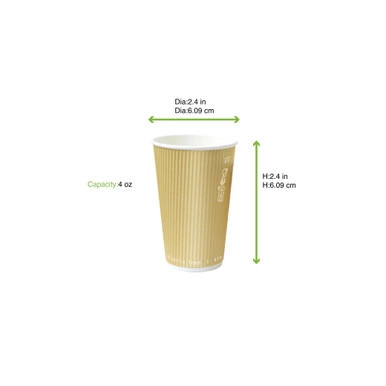 Kraft Rippled Wall Cup Plastic Free - 4oz D:2.4in H:2.4in - 1000 pcs