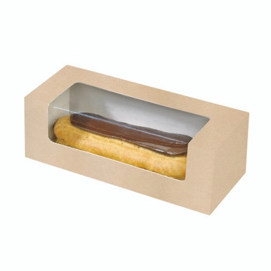 Compostable Kraft cardboard pastry box with PLA window - L:5.9in W:2.36in H:1.96in - 250 pcs