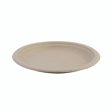 Brown round moulded sugarcane fibre plate - D:8.66in - 300 pcs