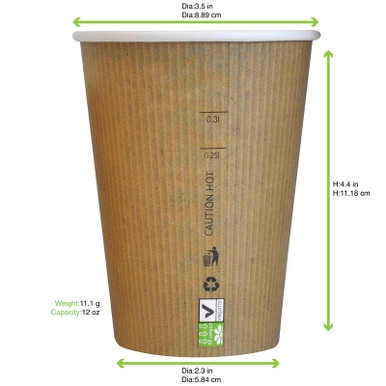 Nature PLA cardboard cup - 12oz D:3.54in H:4.25in - 480 pcs