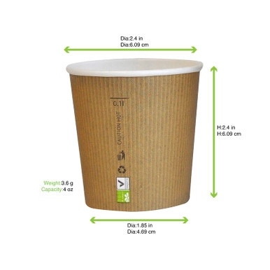 Nature PLA cardboard cup - 4oz D:2.4in H:2.36in - 500 pcs
