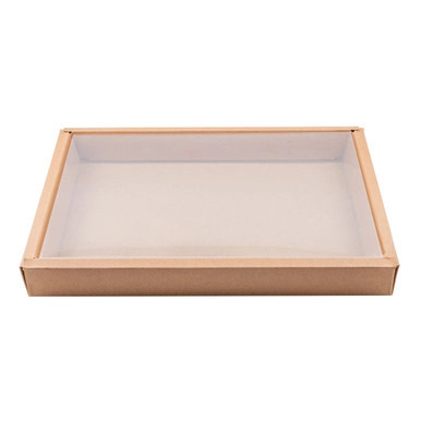 Kraft combo set box with clear lid - L:12.2in W:8.5in H:1.4in - 50 pcs