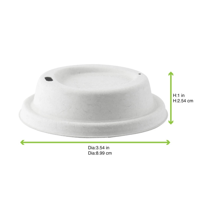 White sugarcane fiber coffee cup lid with hole (No added PFAs) - D:3.54in - 1000 pcs