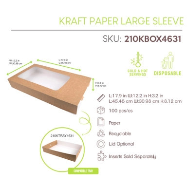 Kraft Paper Large Sleeve - L:17.9in W:12.2in H:3.2in - 100 pcs
