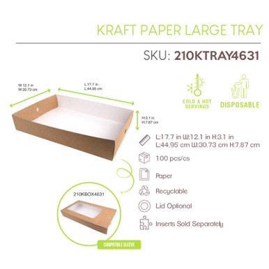 Kraft Paper Large Tray - L:17.7in W:12.1in H:3.1in - 100 pcs