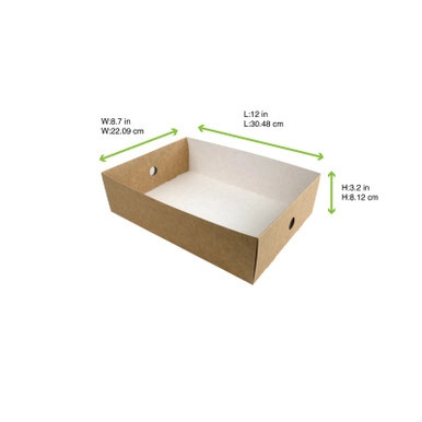 Kraft Paper Medium Tray - L:12in W:8.7in H:3.2in - 100 pcs