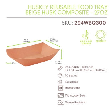 HUSKLY Reusable food tray beige husk composite - 27oz L:8.6in W:6.1in H:1.6in - 10 pcs