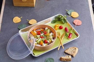 HUSKLY Reusable salad bowl and clear lid beige husk composite - 40oz D:7.3in H:2.7in - 10 pcs