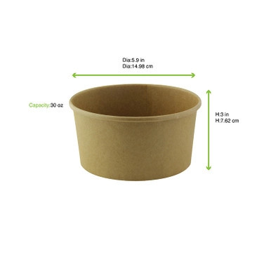 Buckaty Kraft To Go Container Plastic Free. - 30oz D:5.9in H:3in - 360 pcs