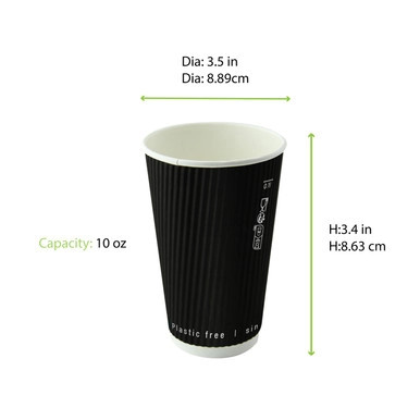 Black Rippled Wall Cup Plastic Free - 10oz D:3.5in H:3.4in - 500 pcs
