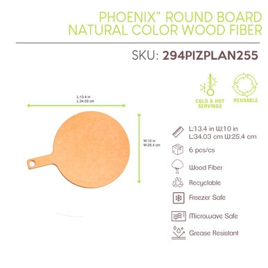 Phoenix Round board natural color wood fiber - L:13.4in W:10.0in H:0.24in - 6 pcs