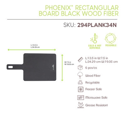 Phoenix Rectangular board black wood fiber - L:13.5in W:7.5in H:0.24in - 6 pcs