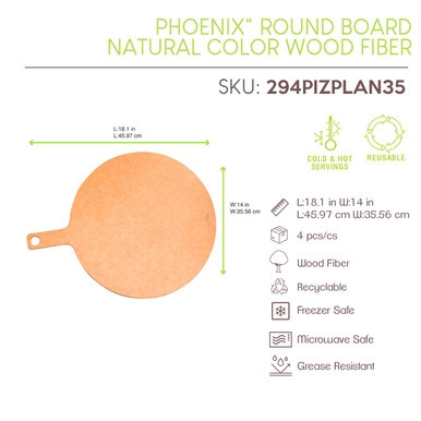 Phoenix Round board natural color wood fiber - L:18.1in W:14.0in H:0.24in - 4 pcs