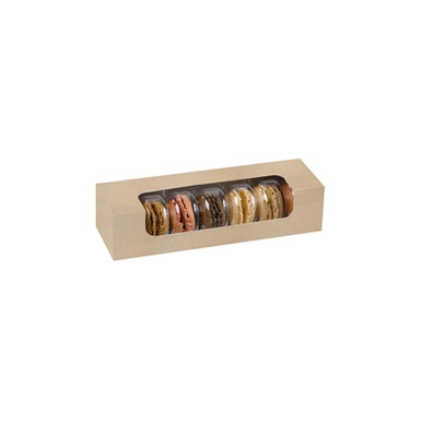Compostable Kraft Box PLA Window for 7 Macarons - L:8.5in W:2.7in H:1.8in - 250 pcs
