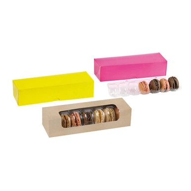 Compostable Kraft Box PLA Window for 7 Macarons - L:8.5in W:2.7in H:1.8in - 250 pcs