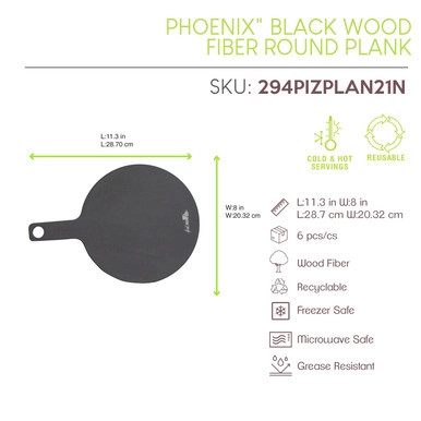 Phoenix Black wood fiber round plank - L:11.3in W:8.0in H:0.24in - 6 pcs