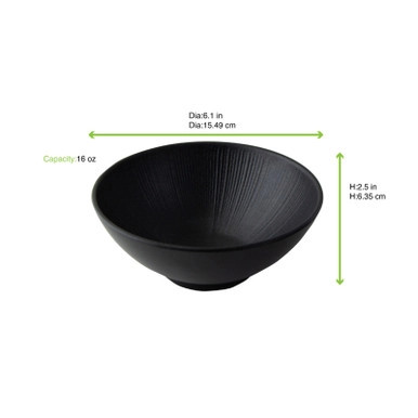 Phoenix Reusable recycled black bowl - 16oz D:6.1in H:2.5in - 12 pcs