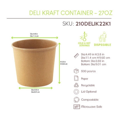 Deli Kraft Container. - 27oz D:4.49in - 500 pcs