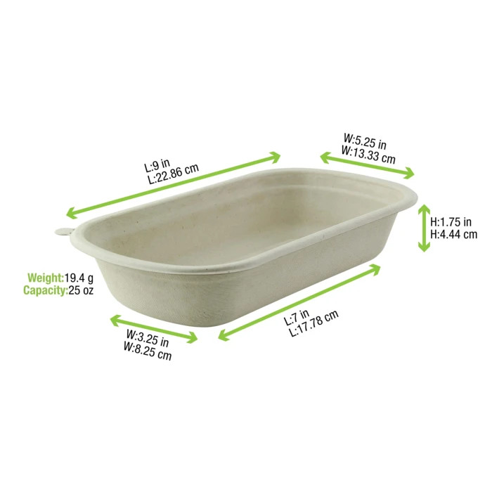 Rectangular Brown Sugarcane Container (No added PFAs) - 25oz L:9in W:5.3in H:1.4in - 250 pcs Rectangular Brown Sugarcane Container (No added PFAs) - 25oz L:9in W:5.3in H:1.4in - 250 pcs