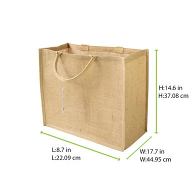 Natural Reusable carrier jute bag with handle - W:17.7in Gusset:8.7in H:14.6in - 25 pcs Natural Reusable carrier jute bag with handle - W:17.7in Gusset:8.7in H:14.6in - 25 pcs